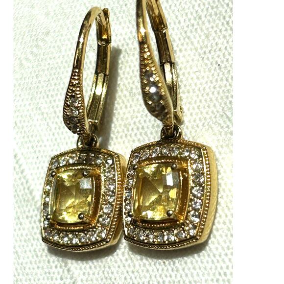 Nadri Jewelry - NADRI Yellow CZ Halo Crystal 18k Gold Plated Lever Back Earrings